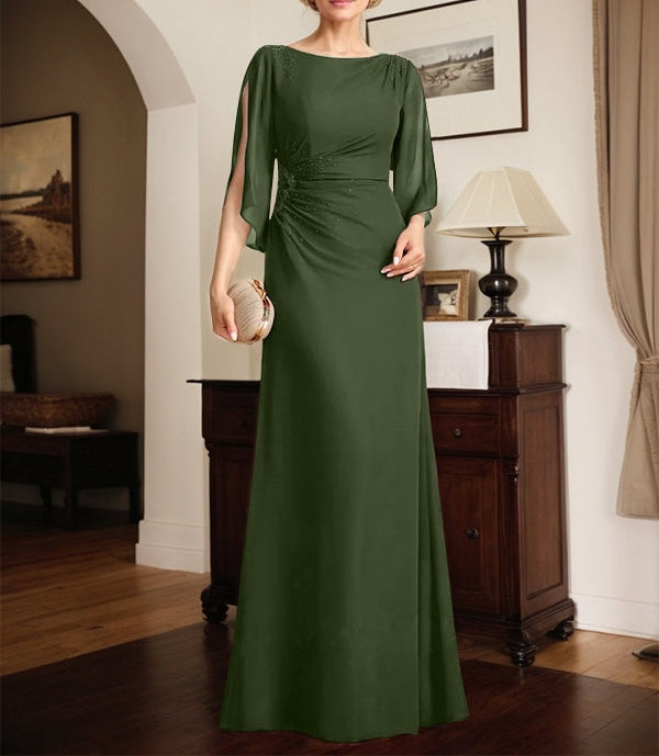 Sheath/Column Scoop Floor-Length Chiffon Mother of the Bride Dress With Pleated Beading