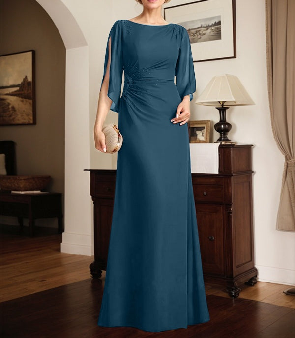Sheath/Column Scoop Floor-Length Chiffon Mother of the Bride Dress With Pleated Beading