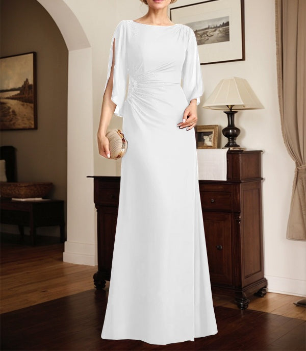 Sheath/Column Scoop Floor-Length Chiffon Mother of the Bride Dress With Pleated Beading