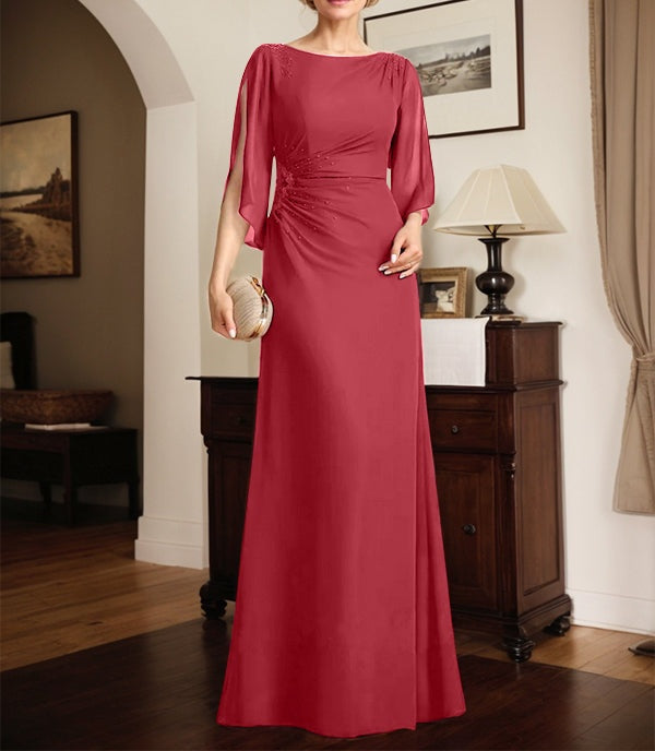 Sheath/Column Scoop Floor-Length Chiffon Mother of the Bride Dress With Pleated Beading