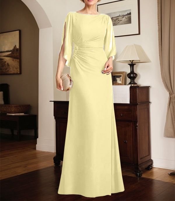 Sheath/Column Scoop Floor-Length Chiffon Mother of the Bride Dress With Pleated Beading