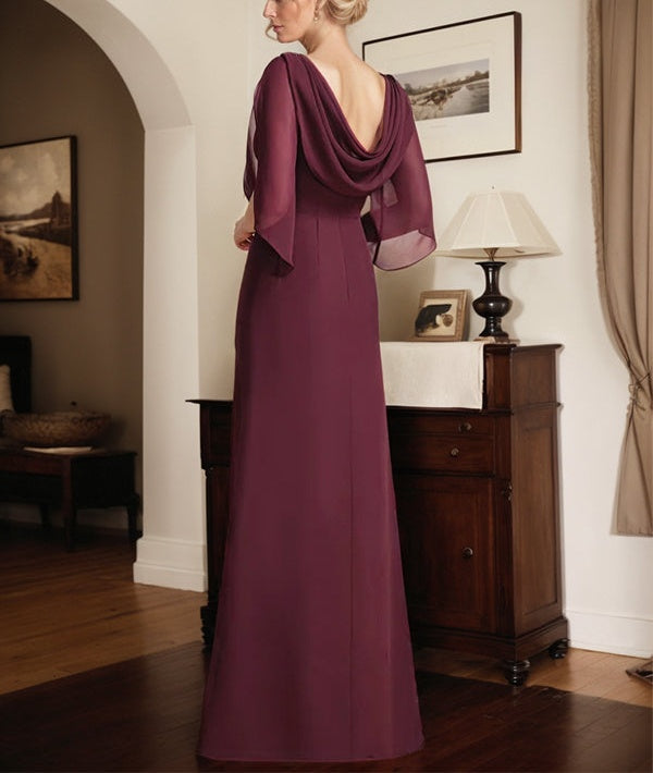Sheath/Column Scoop Floor-Length Chiffon Mother of the Bride Dress With Pleated Beading