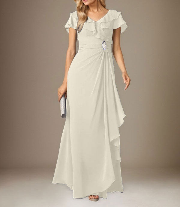 Stormy A-Line V-Neck Ruched Chiffon Dress