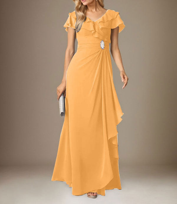 Stormy A-Line V-Neck Ruched Chiffon Dress