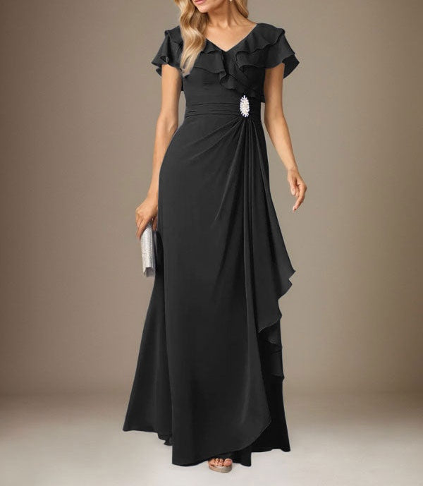 Stormy A-Line V-Neck Ruched Chiffon Dress