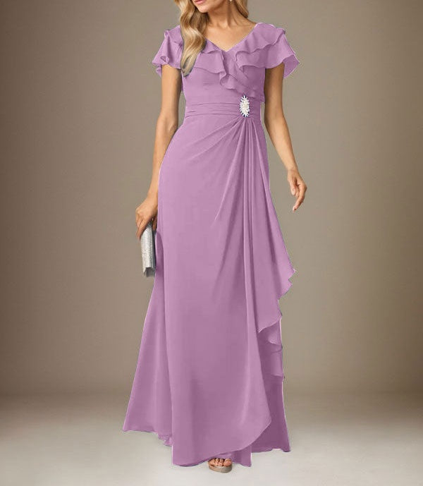 Stormy A-Line V-Neck Ruched Chiffon Dress
