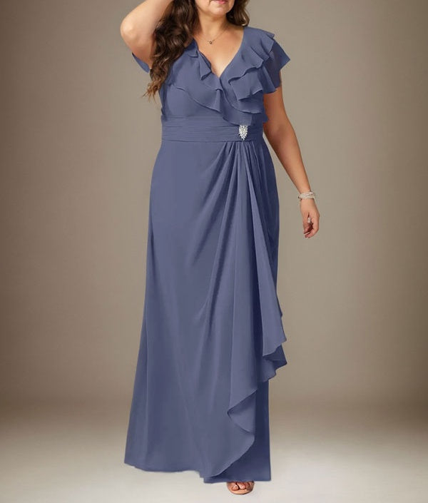 Stormy A-Line V-Neck Ruched Chiffon Dress