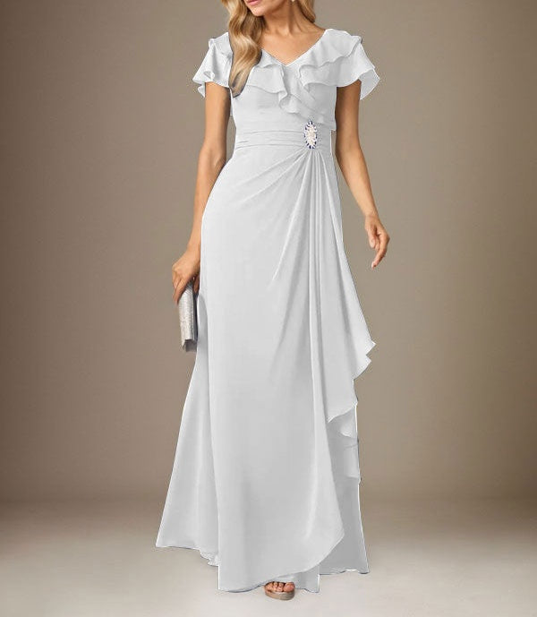 Stormy A-Line V-Neck Ruched Chiffon Dress