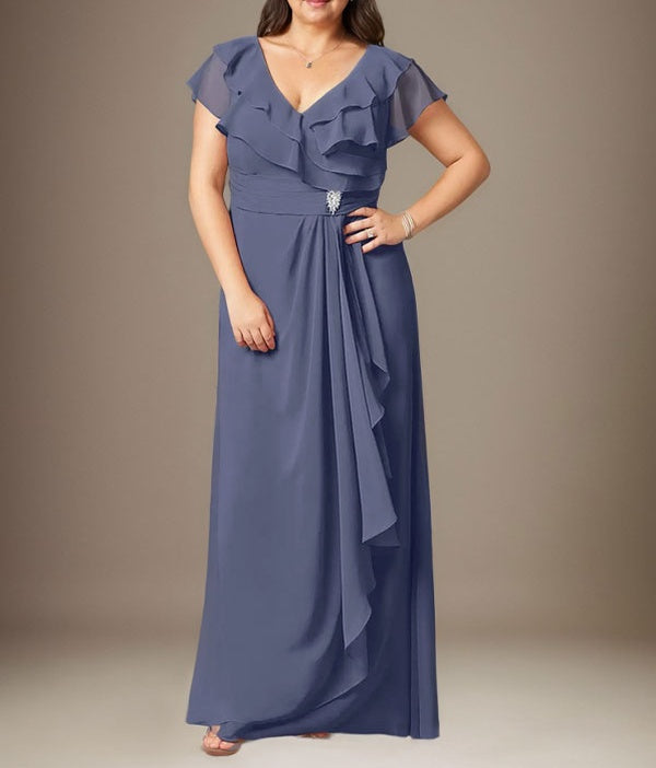 Stormy A-Line V-Neck Ruched Chiffon Dress