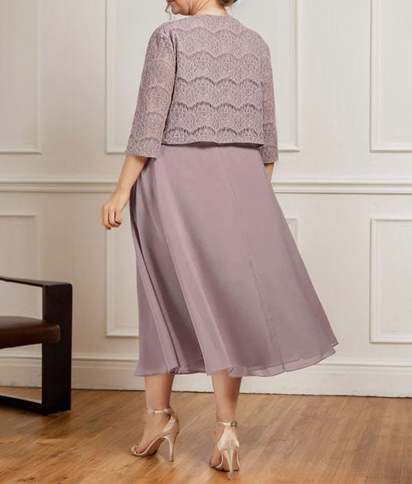 A-line Scoop Tea-Length Chiffon Mother of the Bride Dress With Pleated