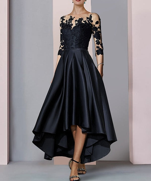 A-Line/Princess Illusion-Neck Asymmetrical Tea Length Tea-Length Mother of the Bride Dresses