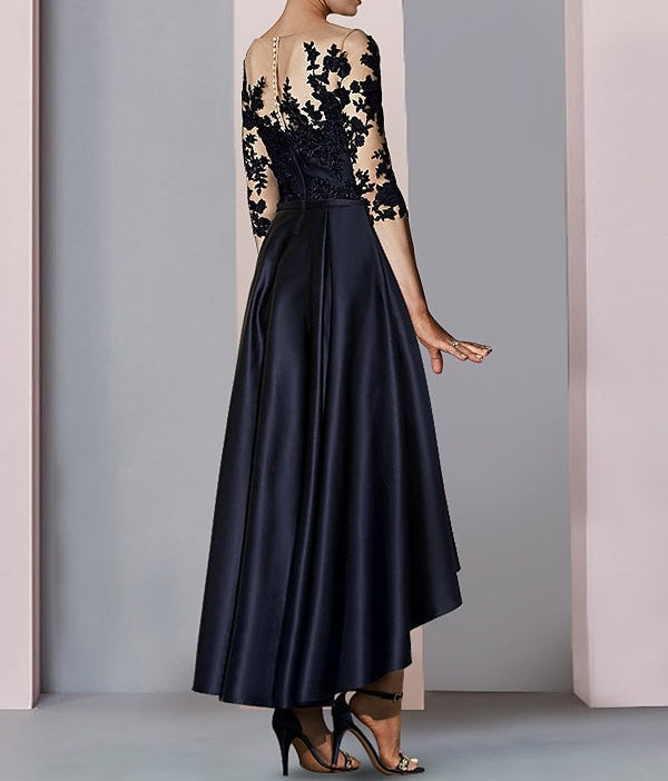 A-Line/Princess Illusion-Neck Asymmetrical Tea Length Tea-Length Mother of the Bride Dresses
