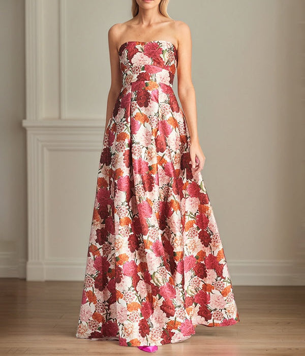 A-Line Off the Shoulder Satin Red Floral Mother of the Bride Dress