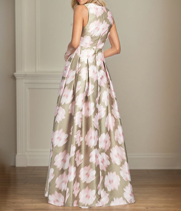 A-Line V-Neck Pink Floral Mother of the Bride Dress