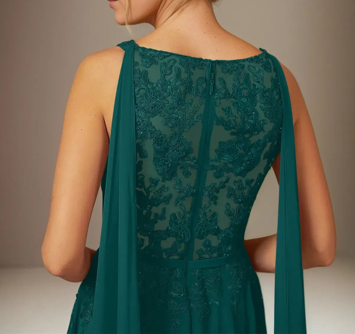 A Line Chiffon V Neck Sleeveless Floor Length Pleated Mother of the Bride Dresses With Appliques