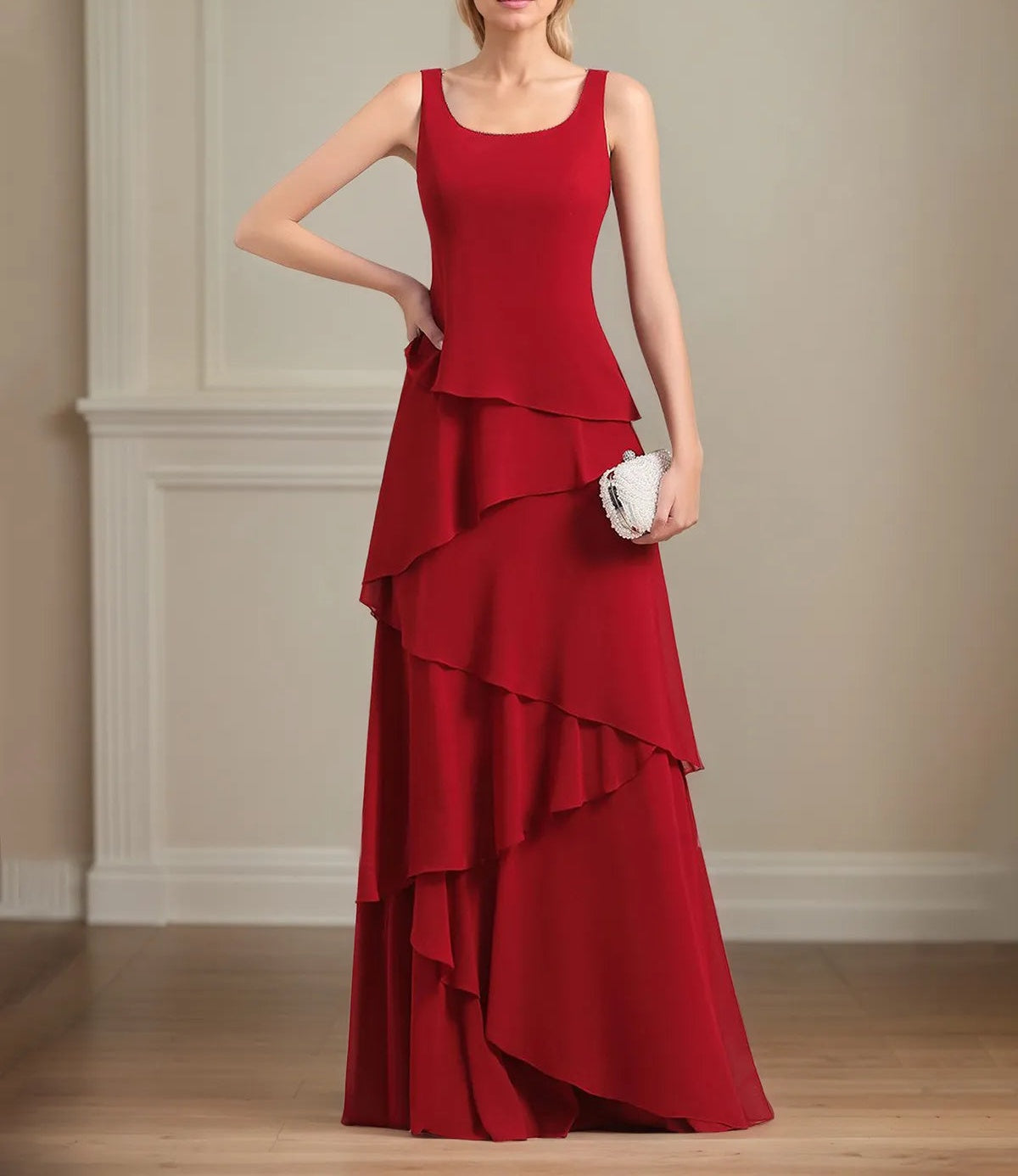 Chiffon Square Neck Sleeveless Floor Length Pleated Mother of the Bride Dresses With Jacket