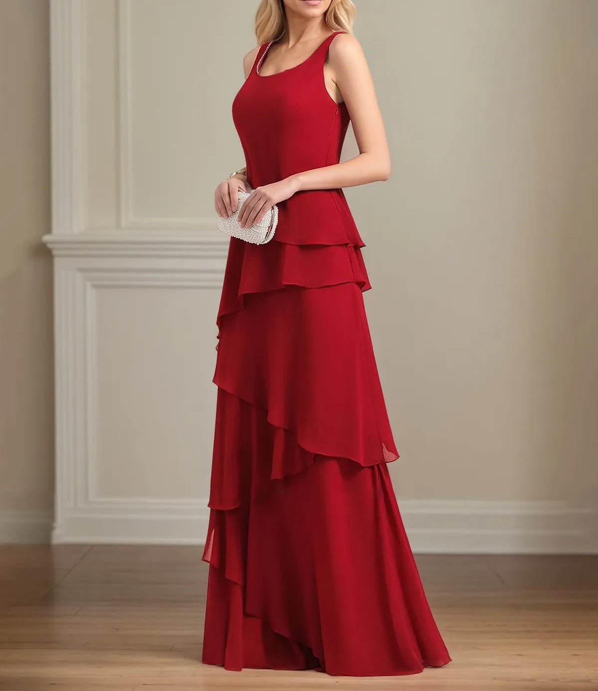 Chiffon Square Neck Sleeveless Floor Length Pleated Mother of the Bride Dresses With Jacket