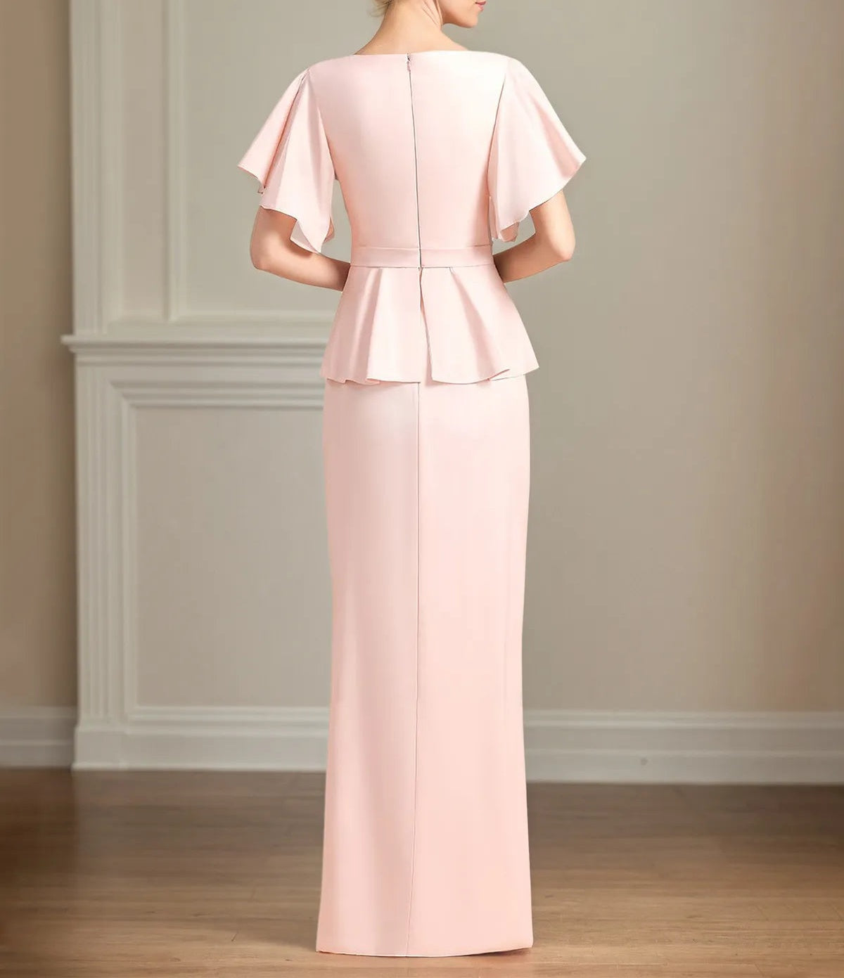 Chiffon V Neck Short Sleeves Floor Length Pleated Mother of the Bride Dresses With Ruffles