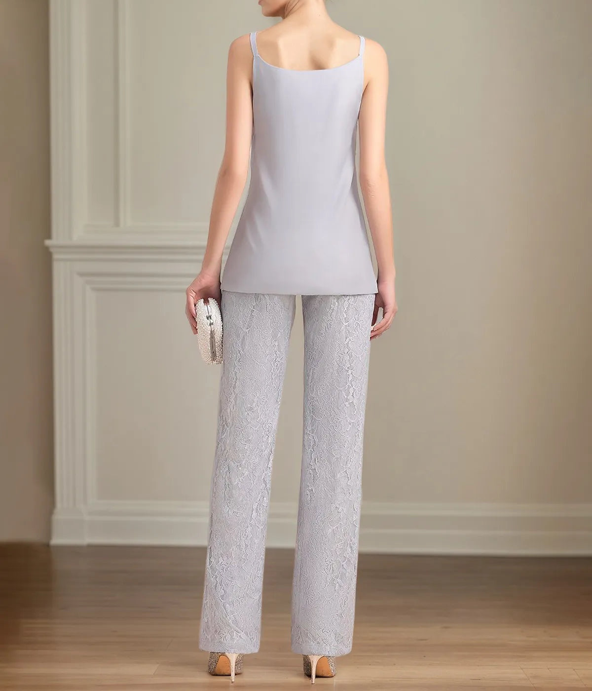 Chiffon V Neck Sleeveless Floor Length Mother of the Bride Pantsuits With Appliques