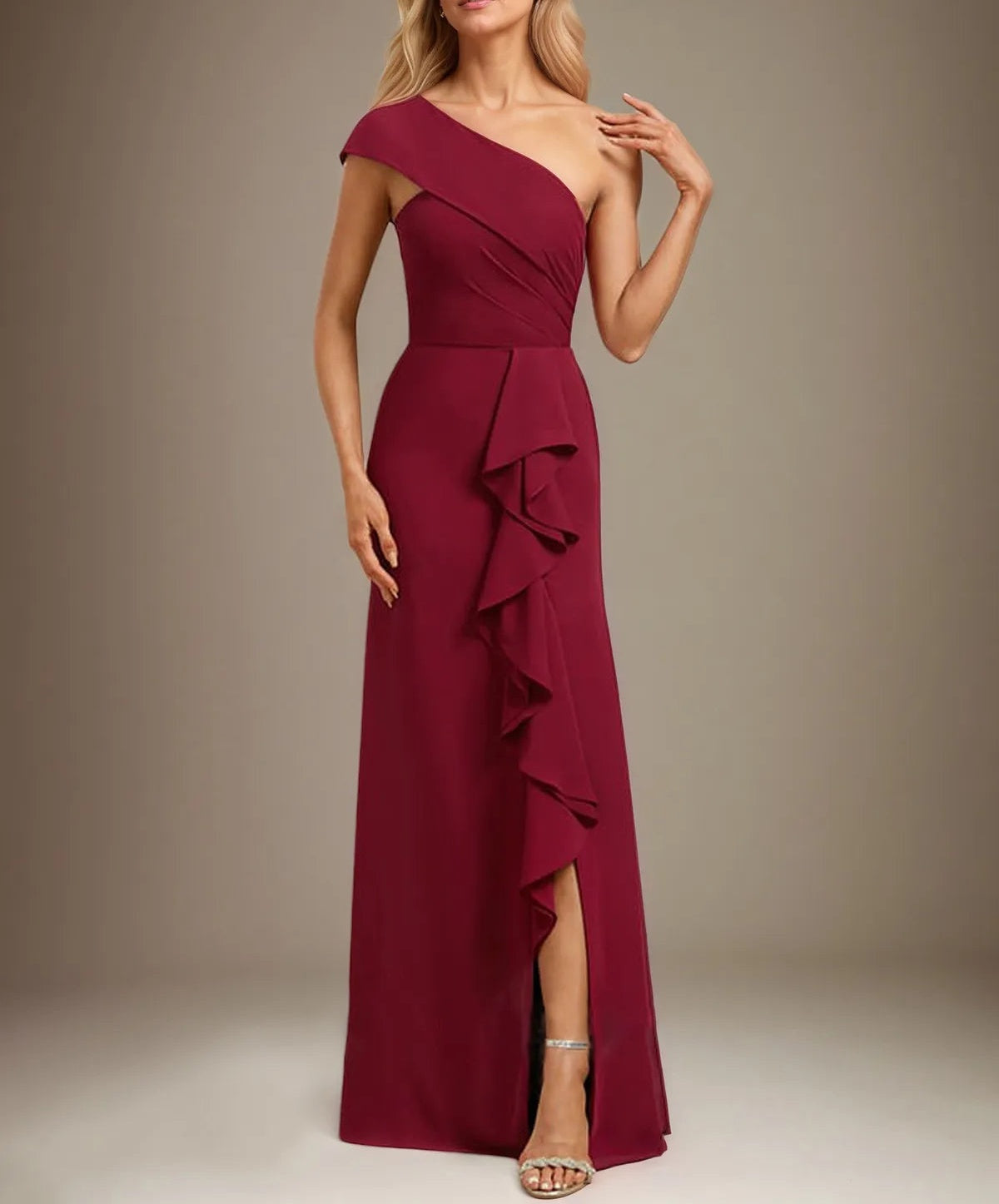 Trumpet/Mermaid One Shoulder Floor-Length Chiffon Evening Dress With Cascading Ruffles