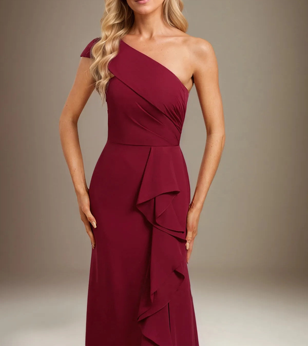 Trumpet/Mermaid One Shoulder Floor-Length Chiffon Evening Dress With Cascading Ruffles