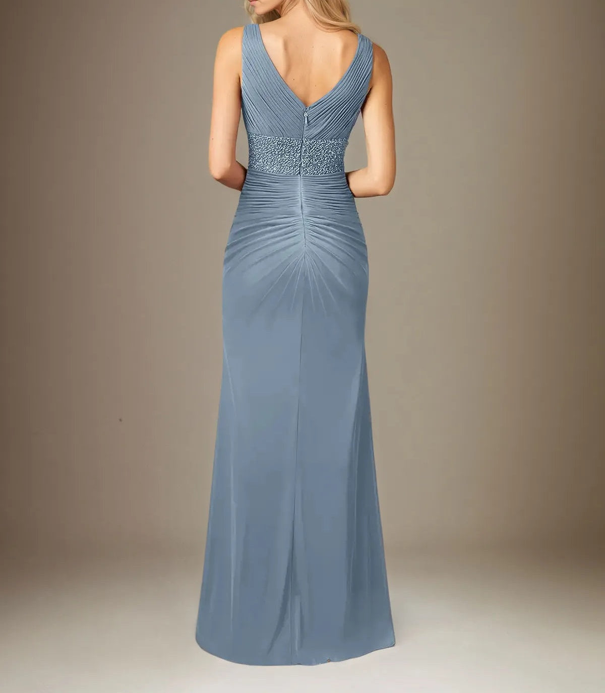 Trumpet/Mermaid V Neck Sleeveless Floor-Length Chiffon Dress With Sequins