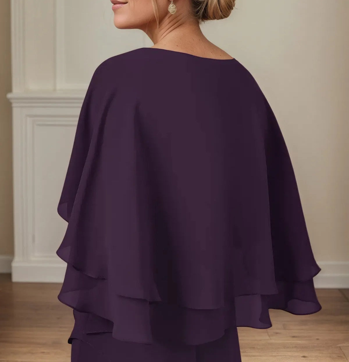 A Line V Neck Flutter Sleeve Floor Length Chiffon Mother of the Bride Dress