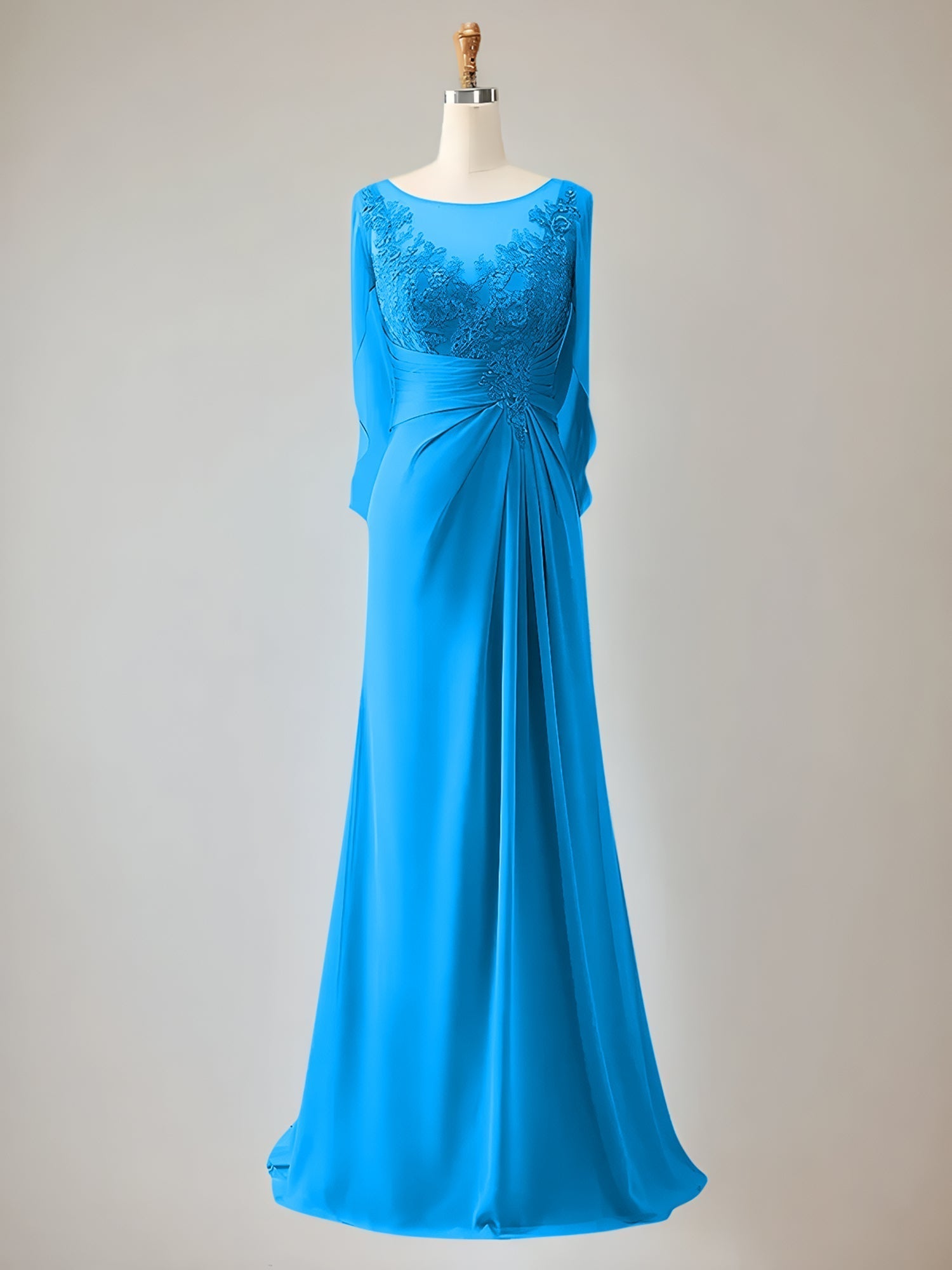 Trumpet/Mermaid Scoop Neck 1/2 Sleeve Chiffon Mother of the Bride Dress With Beadings