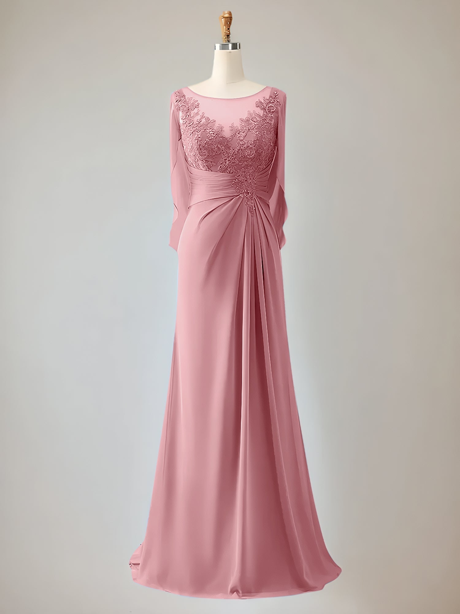 Trumpet/Mermaid Scoop Neck 1/2 Sleeve Chiffon Mother of the Bride Dress With Beadings