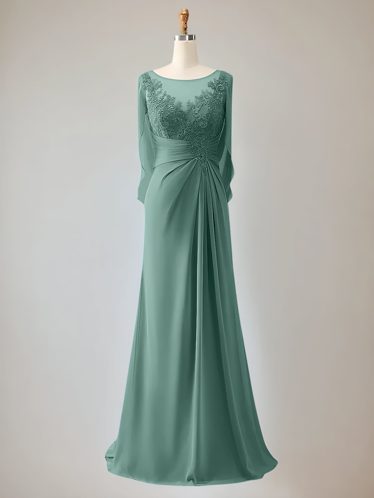 Trumpet/Mermaid Scoop Neck 1/2 Sleeve Chiffon Mother of the Bride Dress With Beadings