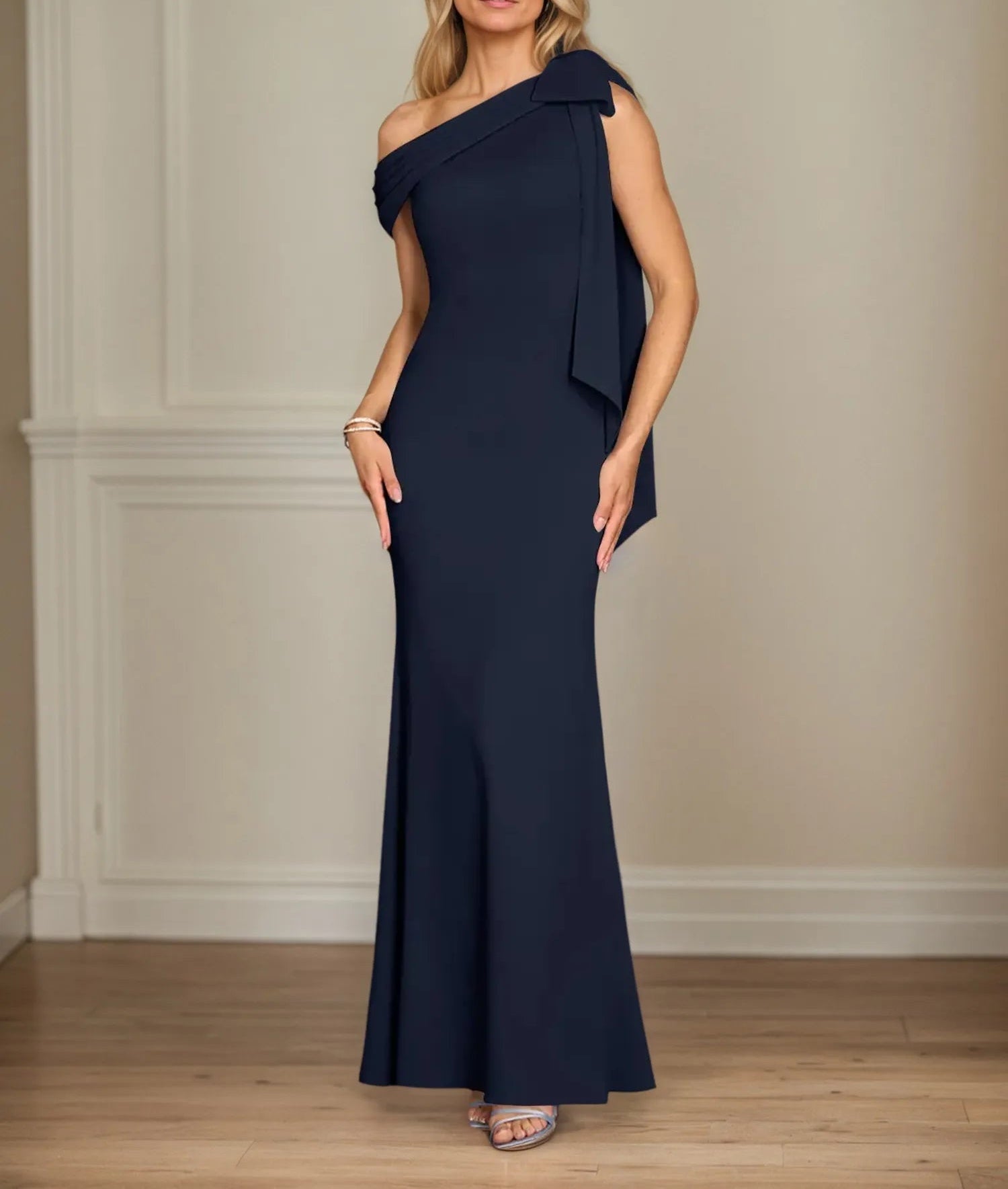 Trumpet/Mermaid One Shoulder Sleeveless Stretch Crepe Mother of the Bride Dress With Bow Trumpet/Mermaid One Shoulder Sleeveless Stretch Crepe Mother of the Bride Dress With Bow