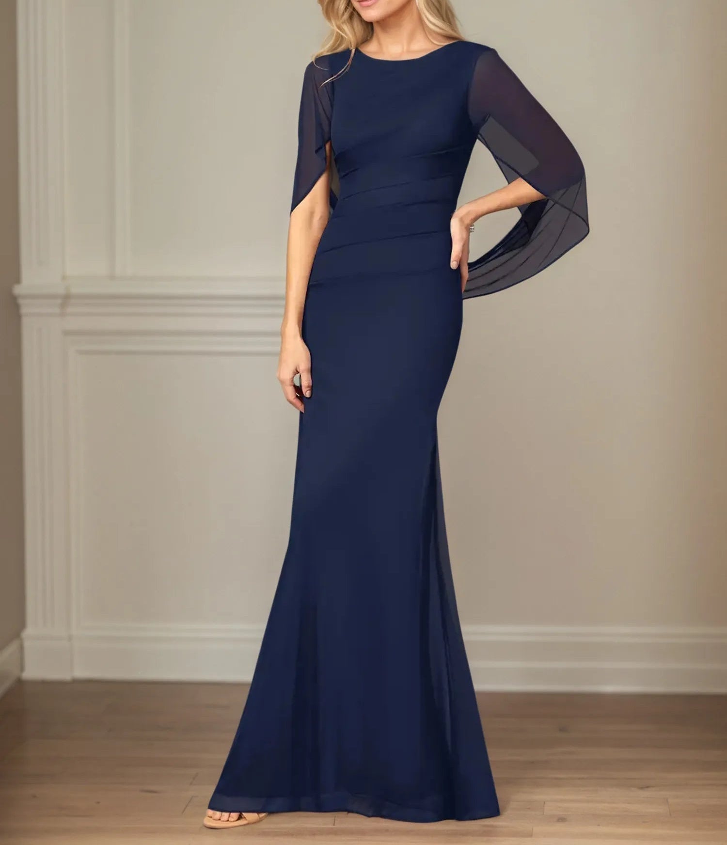 Trumpet/Mermaid Scoop Neck Cap Sleeves Mesh Mother of the Bride Dress