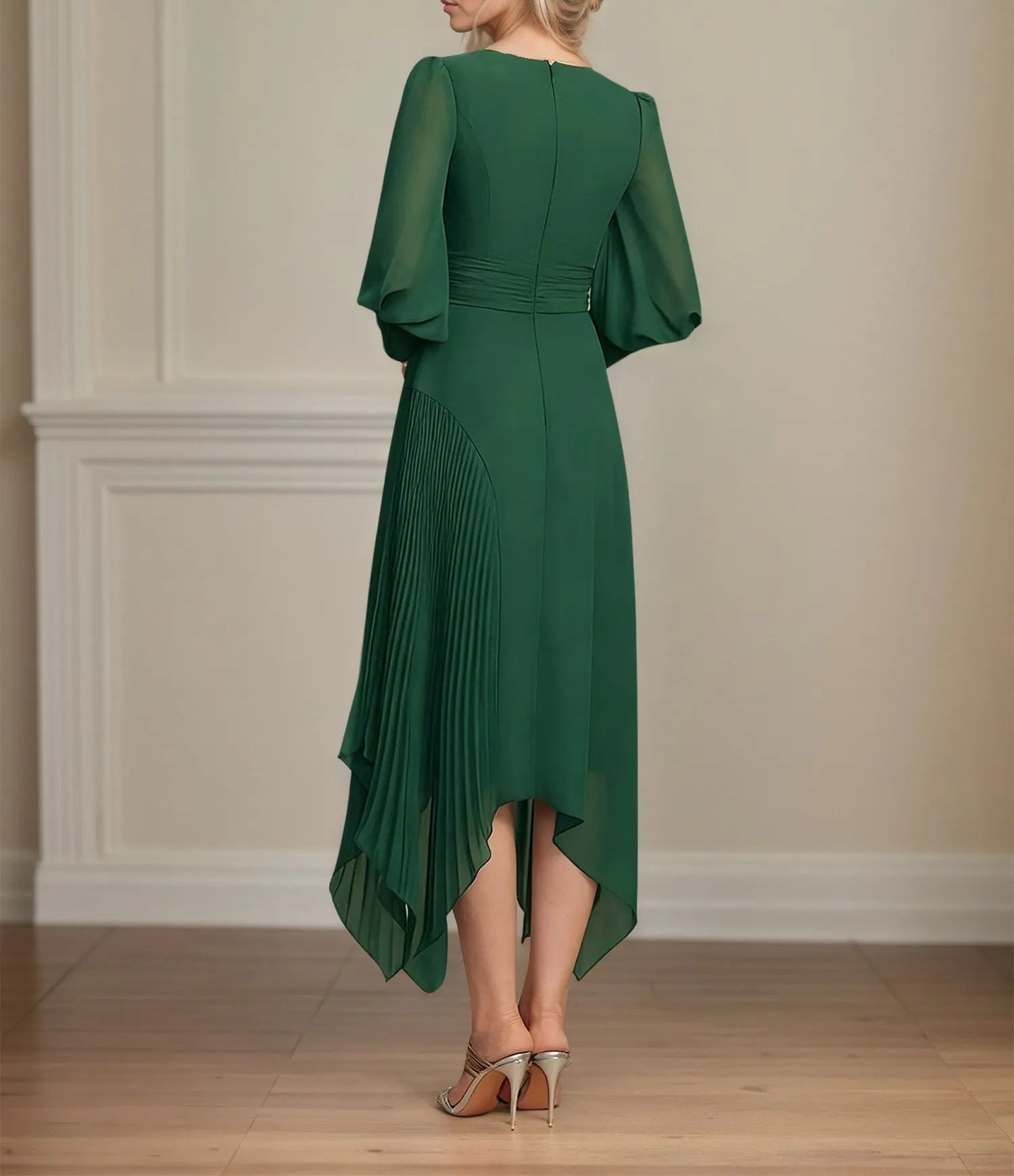 A-line V-Neck Asymmetrical Chiffon Mother of the Bride Dress With Bow Pleated