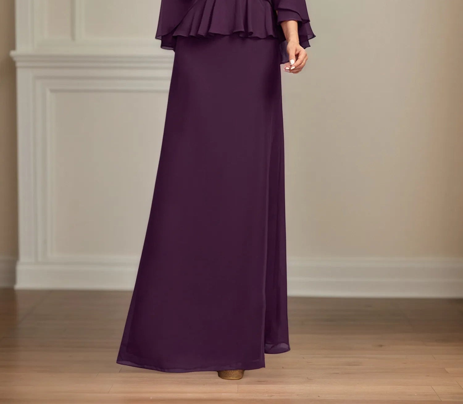 A-line Scoop Floor-Length Chiffon Mother of the Bride Dress With Pleated Sequins Beading
