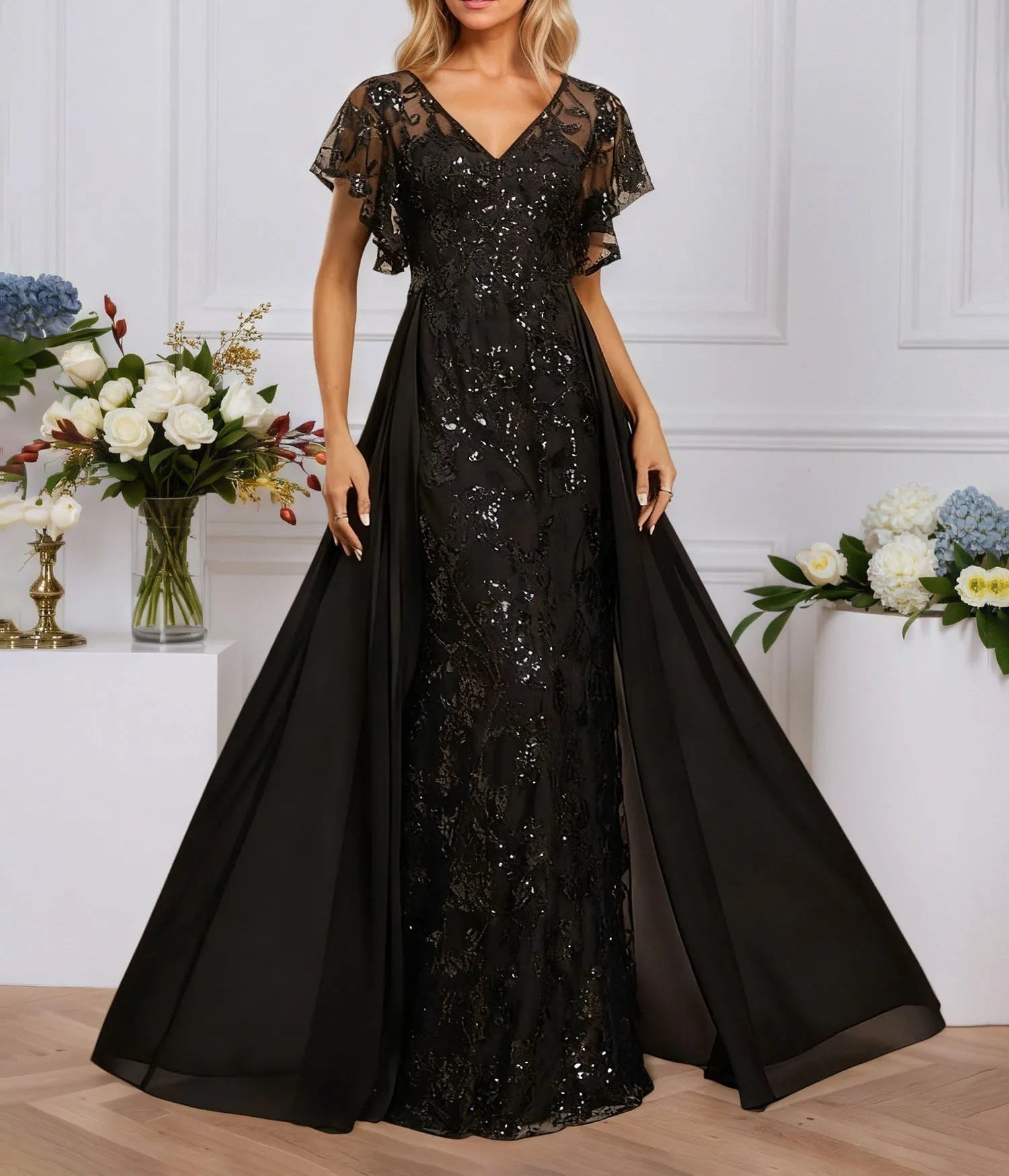 sequin chiffon dress Sheath/Column Illusion V-Neck Floor-Length Lace Evening With Overskirt Color:Clay Brown lt11-create3d-1024 Blue Skies Bustier Lace Complemented with a big