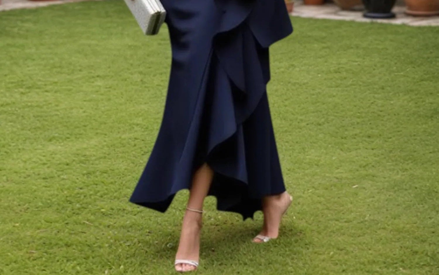 Mother of the Bride Dress Navy V Neck Ruffle Maxi Dress