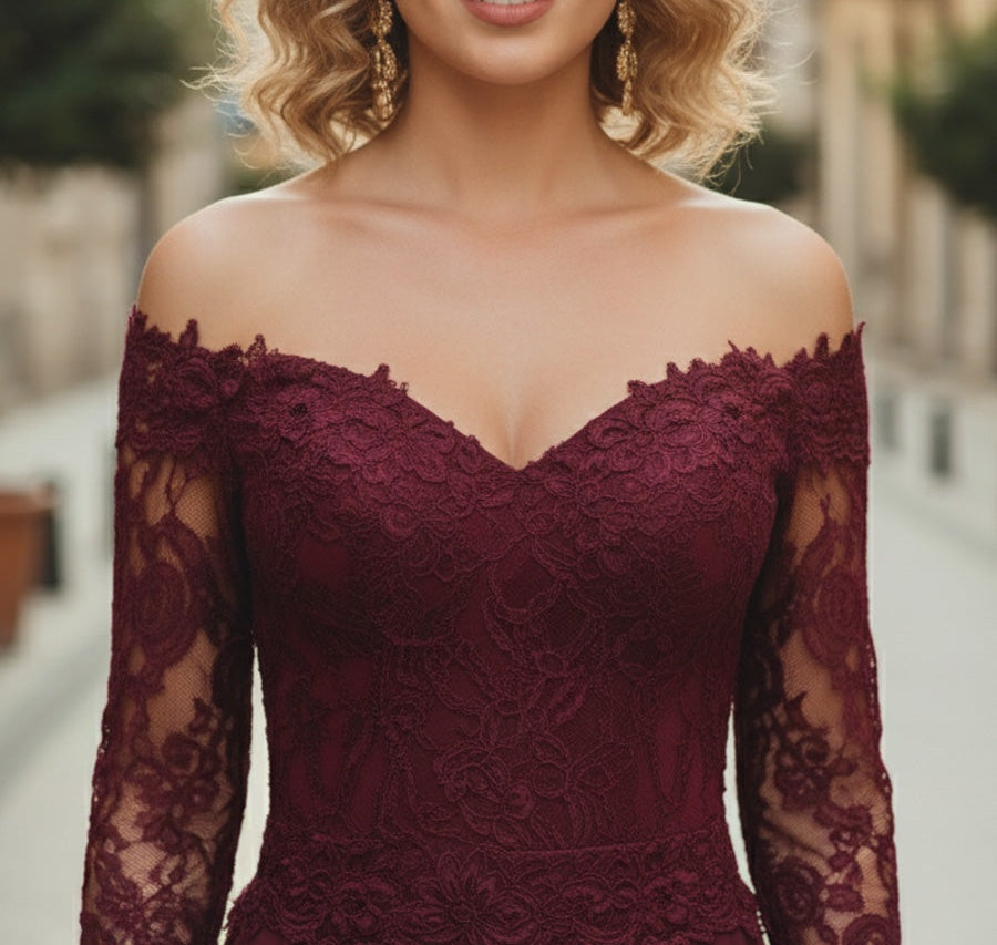 Cabernet A Line Chiffon Long Mother of the Bride Dress with Sleeves