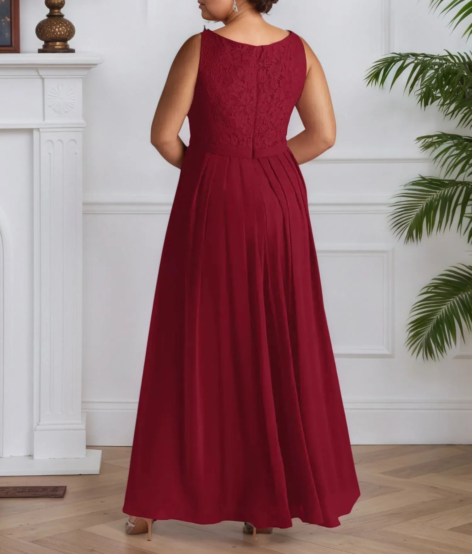 A-Line Square Neckline Lace Chiffon Mother of the Bride Dress