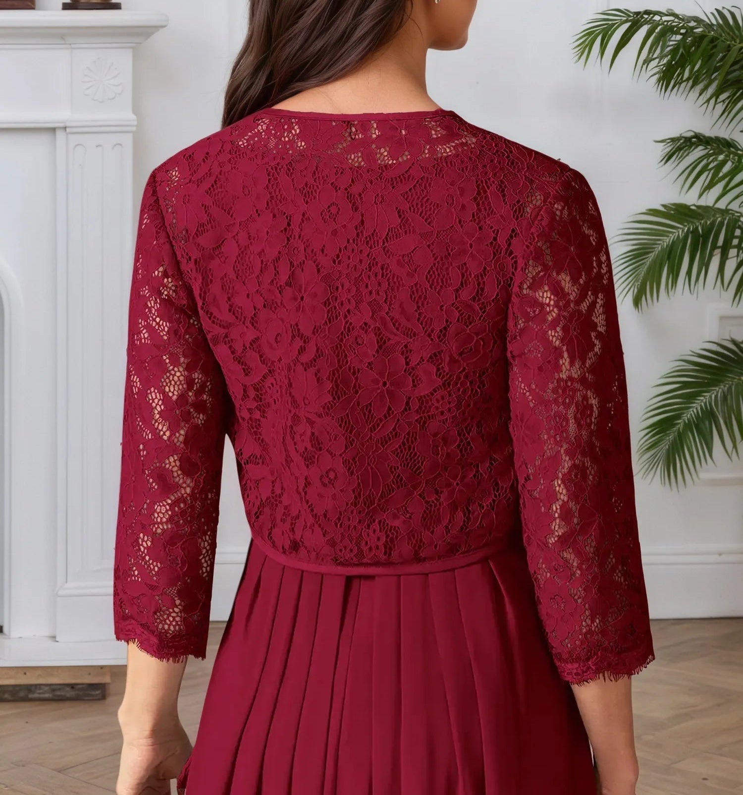 A-Line Square Neckline Lace Chiffon Mother of the Bride Dress
