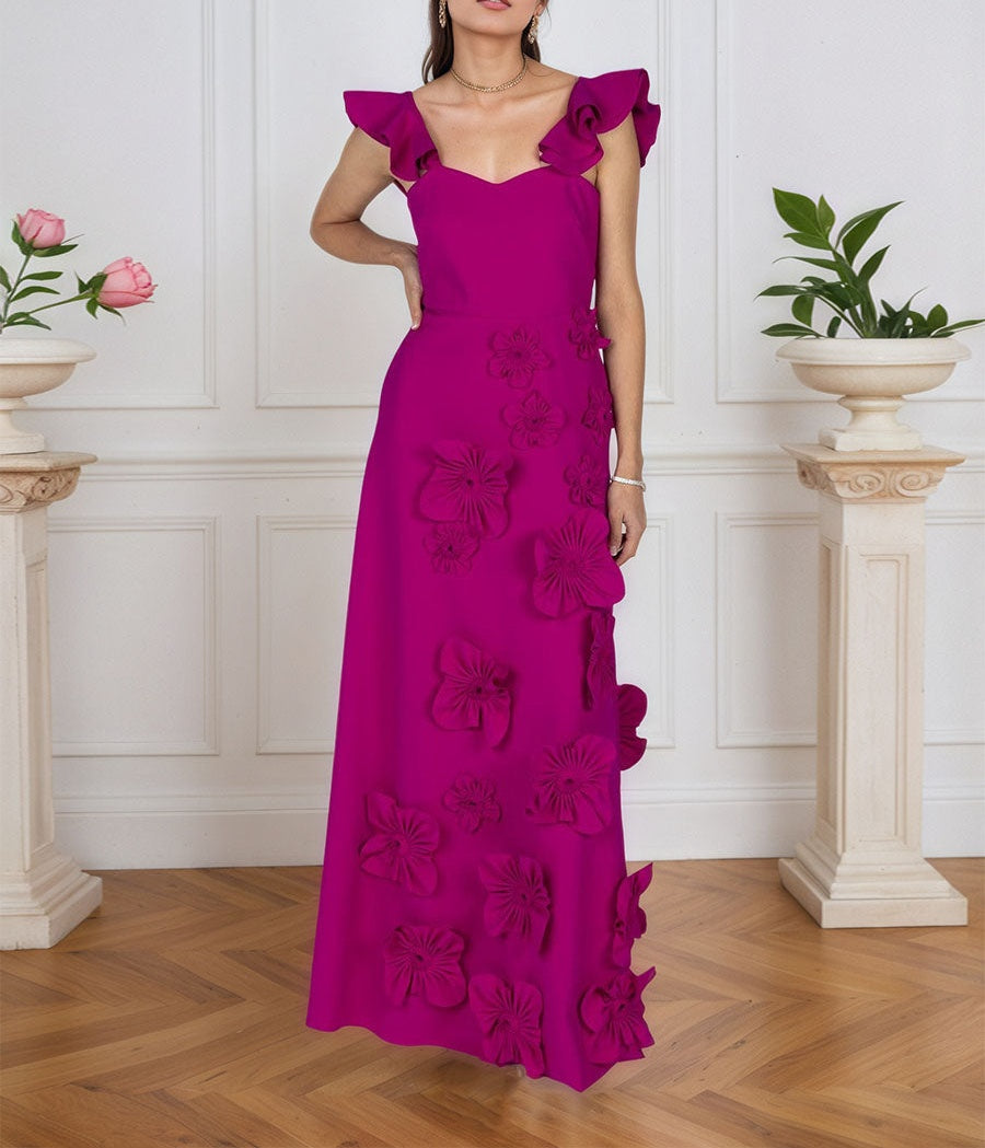 Lilac 3D Floral Sheath Formal Gown with Ruffle Sleeves