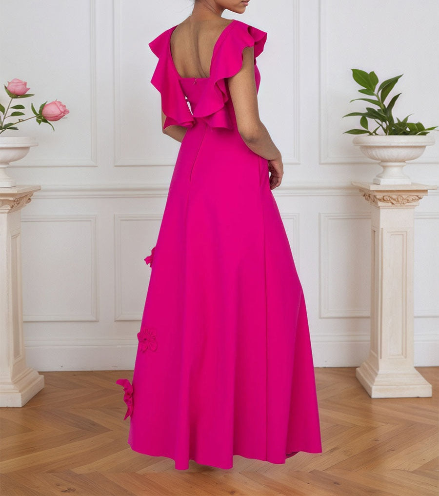 Lilac 3D Floral Sheath Formal Gown with Ruffle Sleeves
