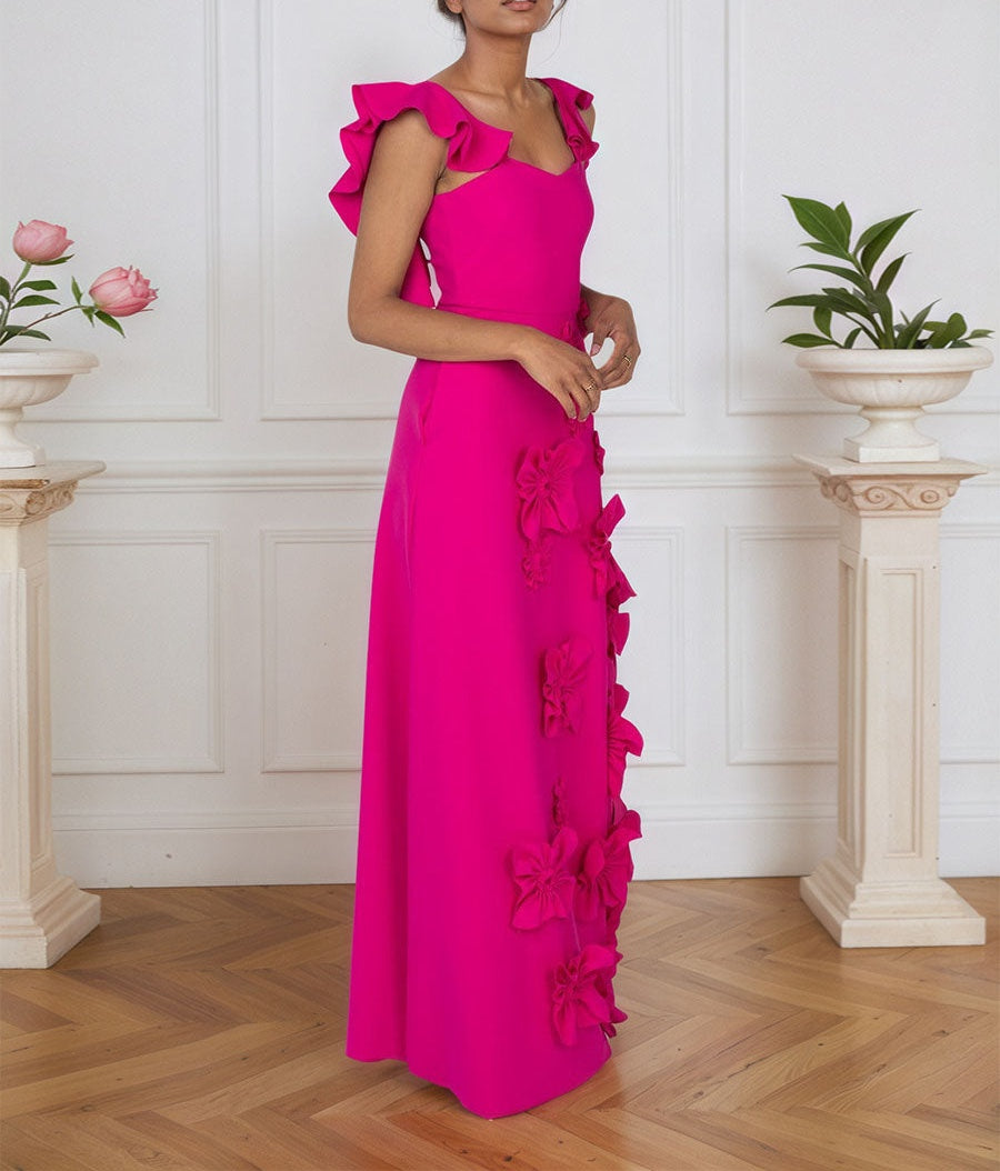 Lilac 3D Floral Sheath Formal Gown with Ruffle Sleeves