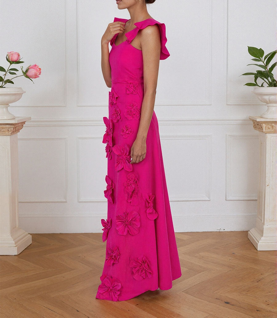 Lilac 3D Floral Sheath Formal Gown with Ruffle Sleeves