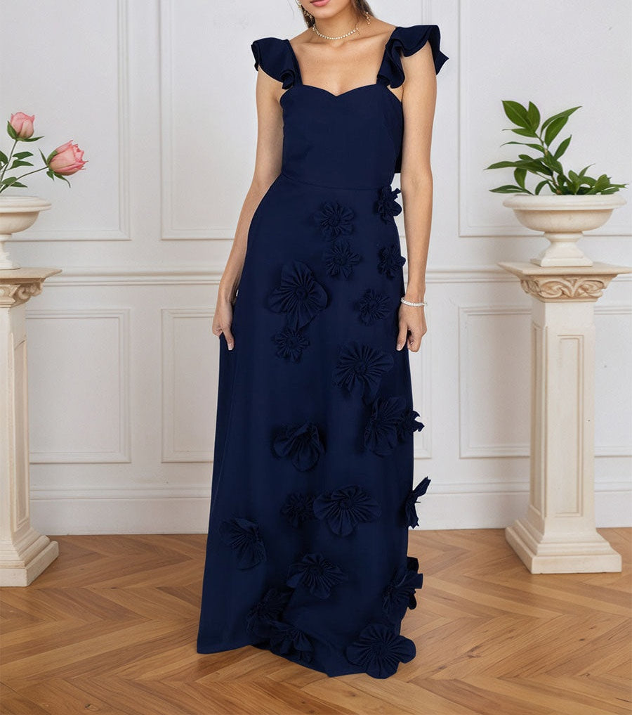Lilac 3D Floral Sheath Formal Gown with Ruffle Sleeves