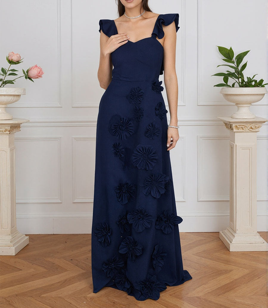 Lilac 3D Floral Sheath Formal Gown with Ruffle Sleeves