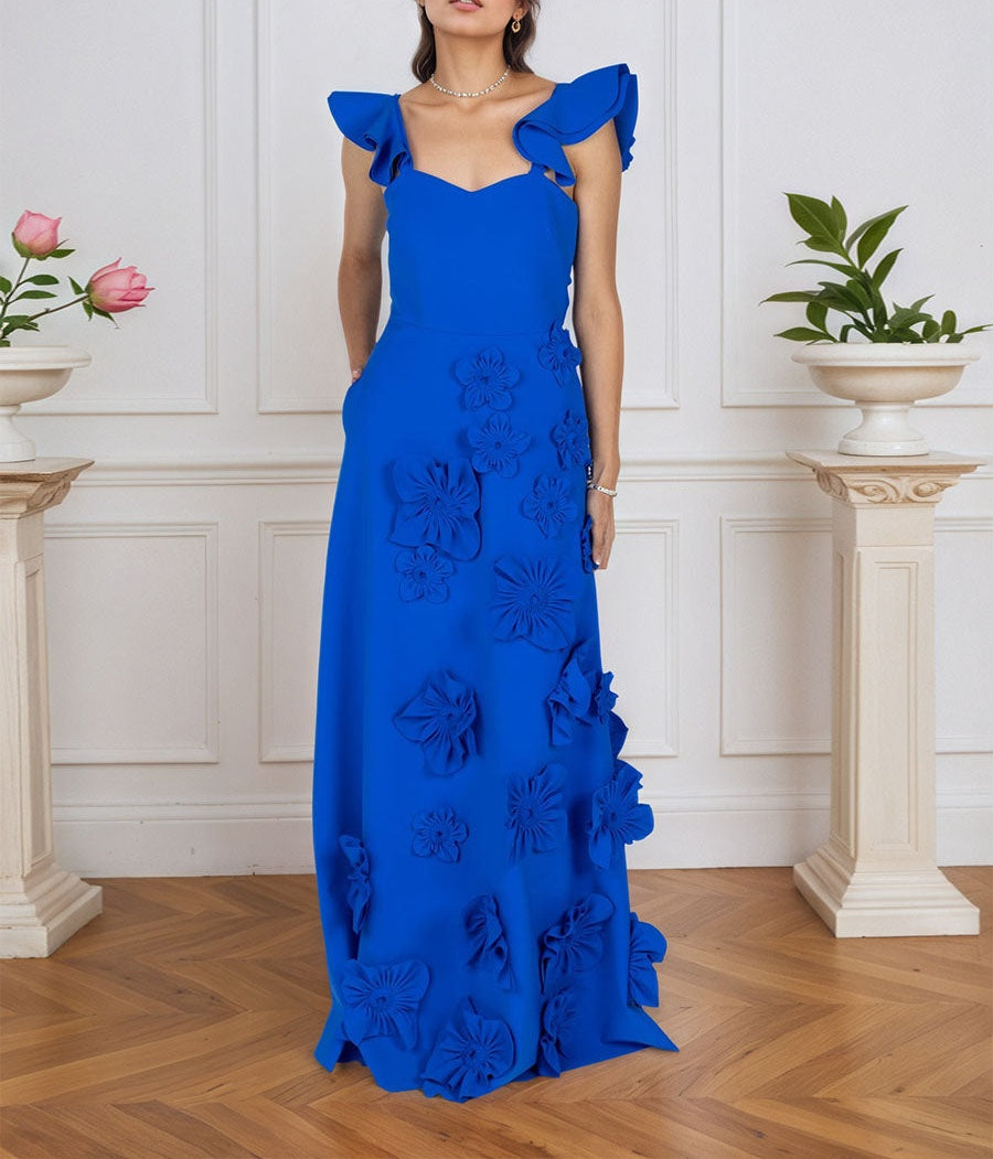 Lilac 3D Floral Sheath Formal Gown with Ruffle Sleeves