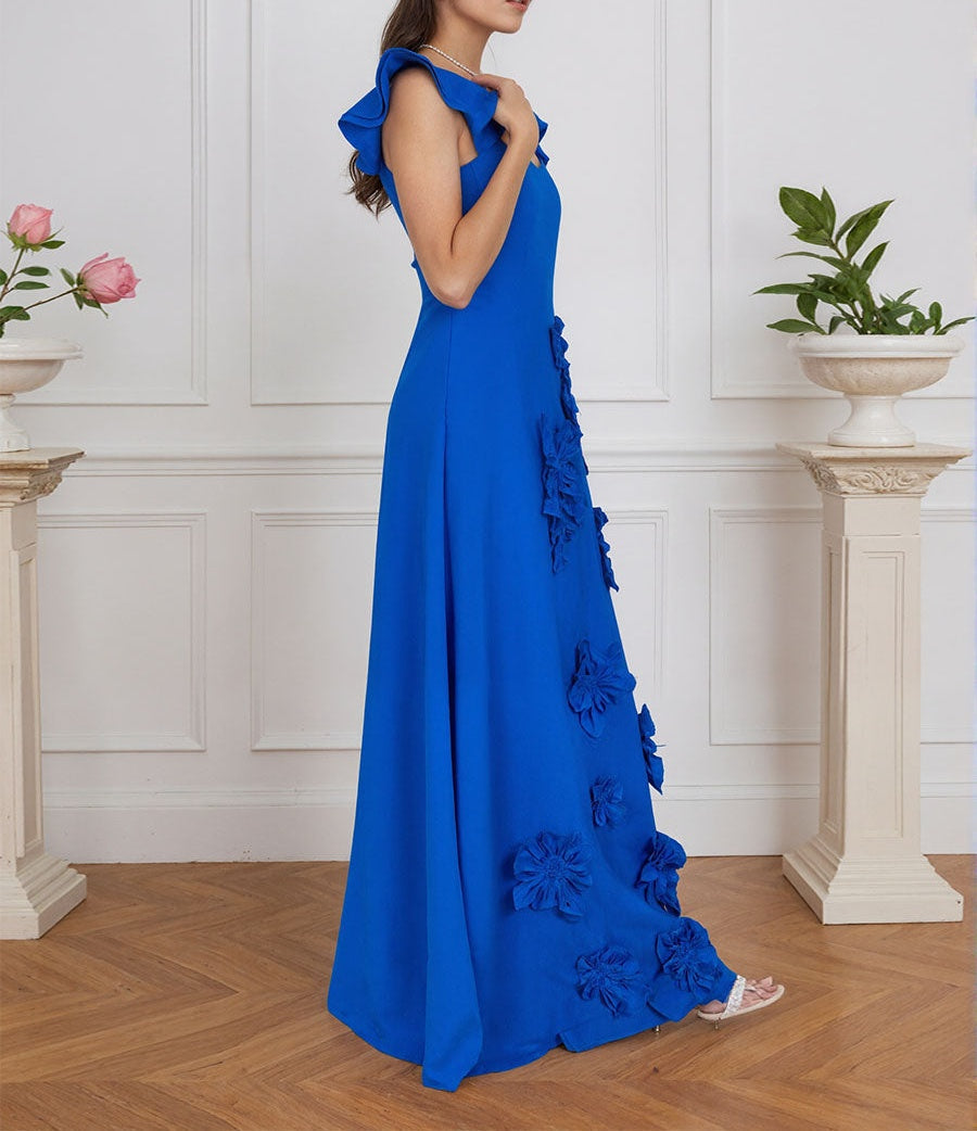 Lilac 3D Floral Sheath Formal Gown with Ruffle Sleeves