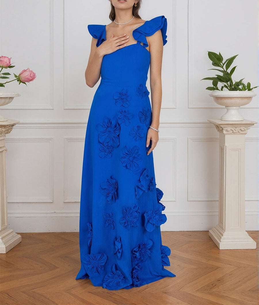 Lilac 3D Floral Sheath Formal Gown with Ruffle Sleeves