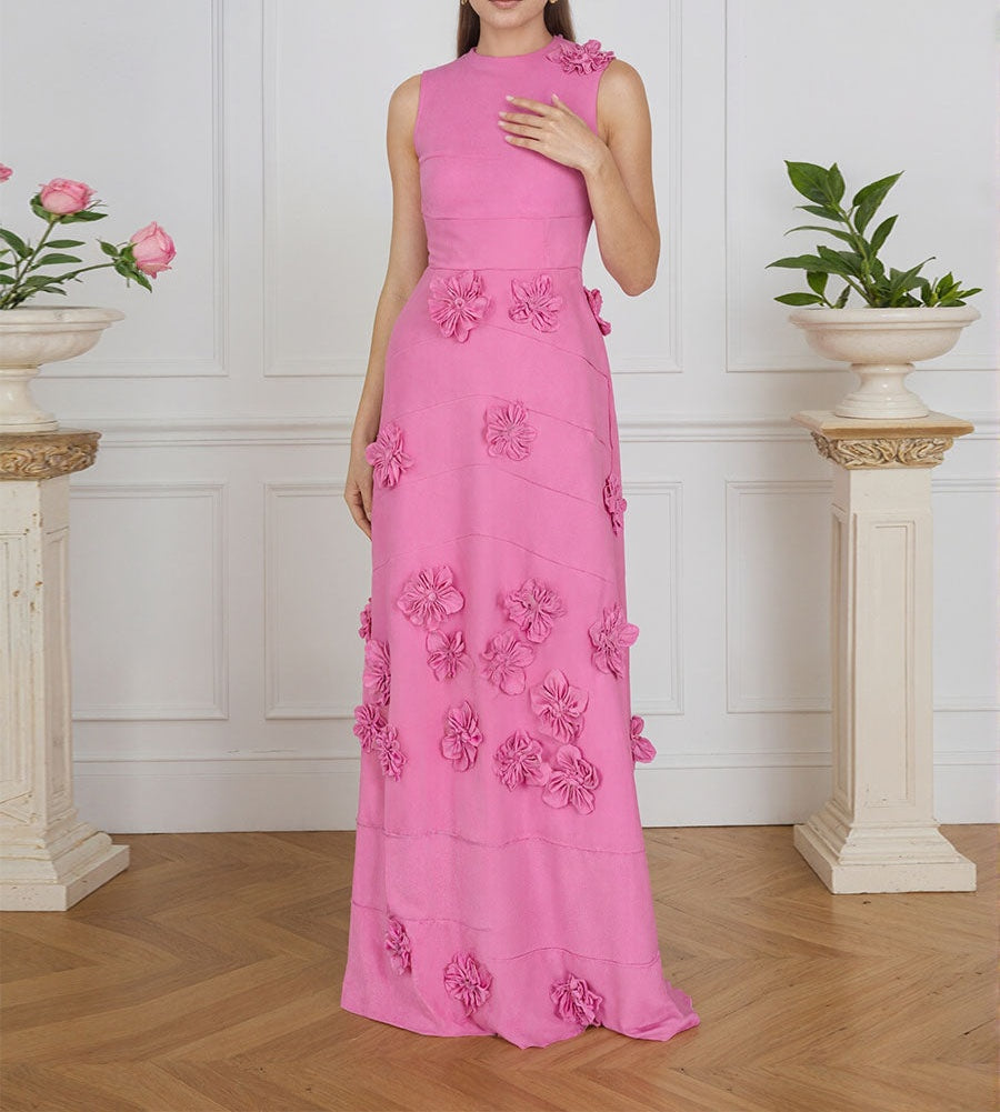 Lavender Boat Neck Formal Gown with Cascading 3D Flowers