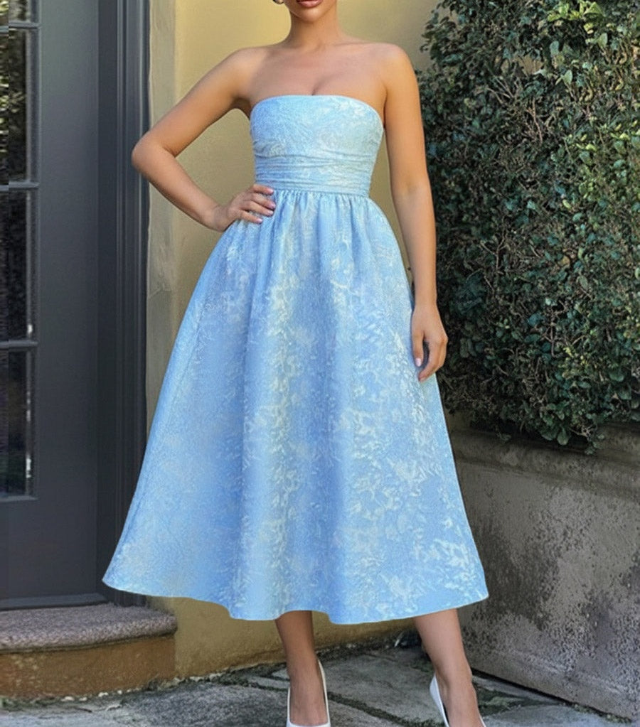 Jacquard Sleeveless Midi Prom Dresses Ball Gown